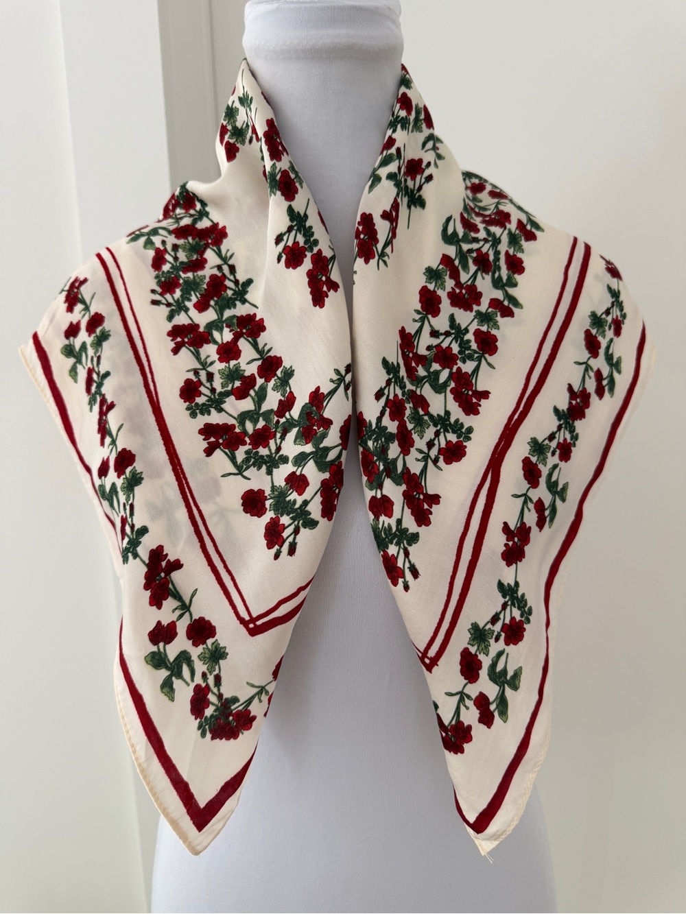 ZARA Square Scarf Tiny Floral Print Roses Borders Viscose Cottagecore Feminine